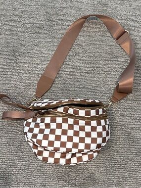 Brown and White Checker Crossbody Bag